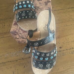Jo Ghost Black and Turquoise Embellished Sandals
